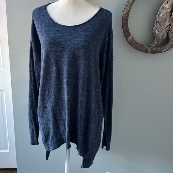 Eileen Fisher 100% organic cotton sweater tunic denim color size L button down - Picture 2 of 8
